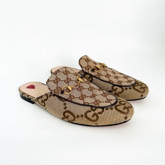 Gucci Princetown Jumbo GG Canvas Loafers Mules Brown Size 40, 10 - Picture 1 of 15